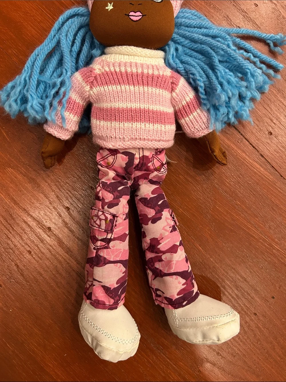 The Children's Place Pink-Striped Sweater Doll with Blue Yarn Hair